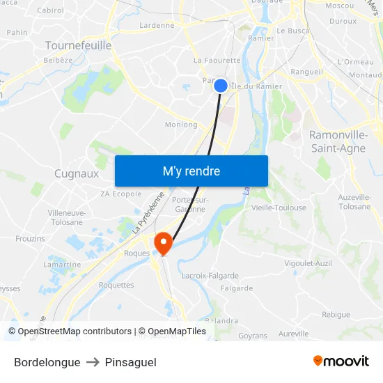 Bordelongue to Pinsaguel map