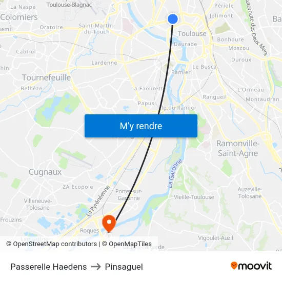 Passerelle Haedens to Pinsaguel map