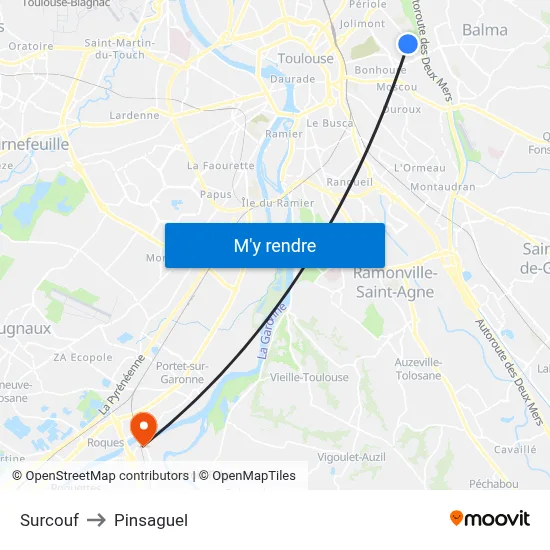Surcouf to Pinsaguel map