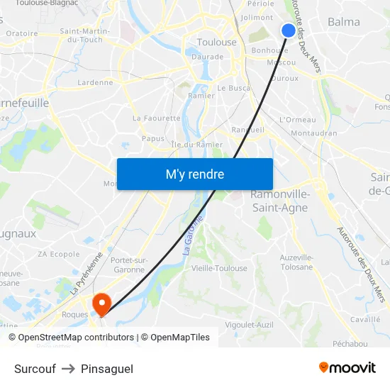 Surcouf to Pinsaguel map