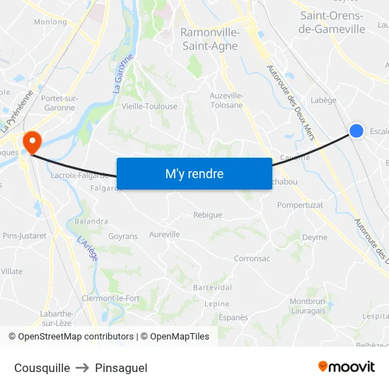 Cousquille to Pinsaguel map