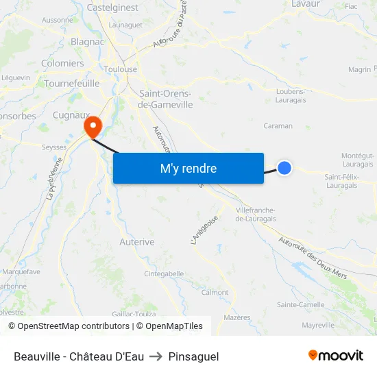 Beauville - Château D'Eau to Pinsaguel map