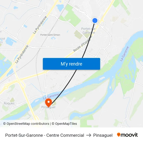 Portet-Sur-Garonne - Centre Commercial to Pinsaguel map
