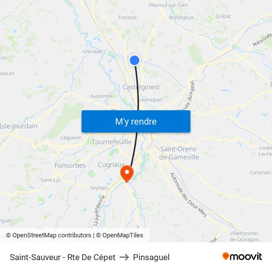 Saint-Sauveur - Rte De Cépet to Pinsaguel map