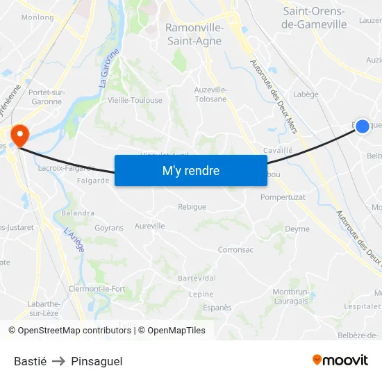 Bastié to Pinsaguel map