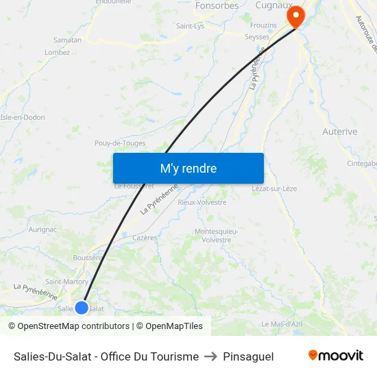 Salies-Du-Salat - Office Du Tourisme to Pinsaguel map