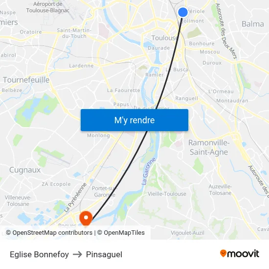 Eglise Bonnefoy to Pinsaguel map