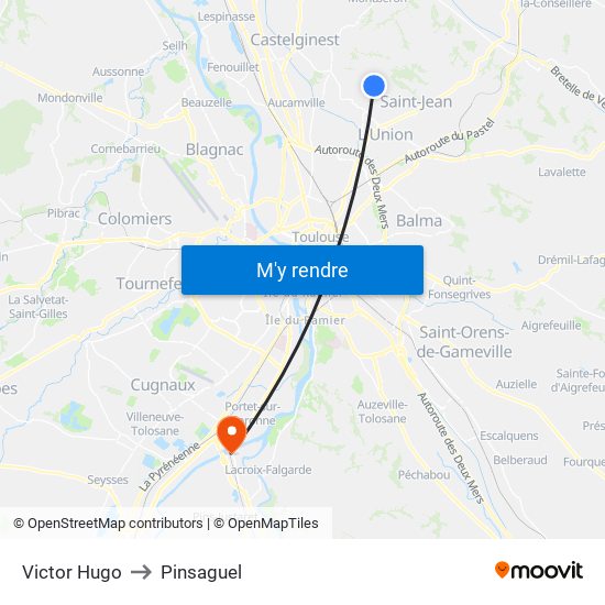 Victor Hugo to Pinsaguel map