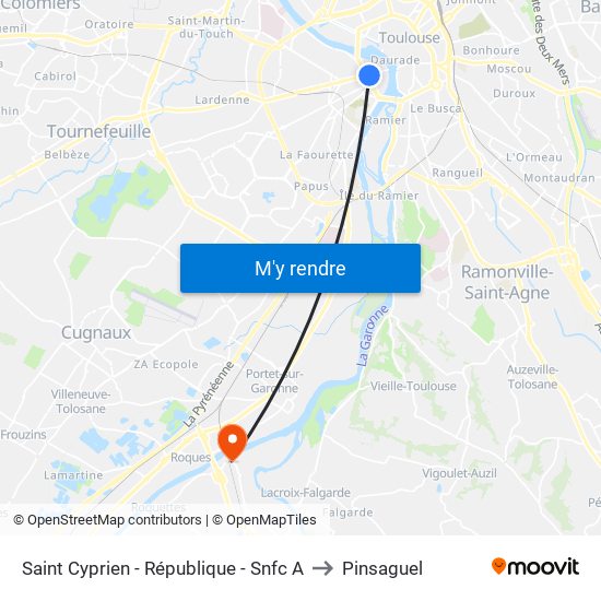 Saint Cyprien - République - Snfc A to Pinsaguel map