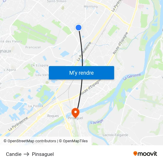 Candie to Pinsaguel map