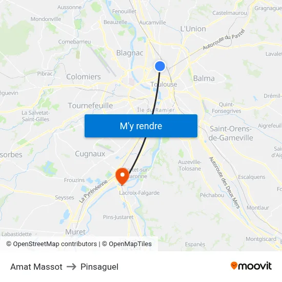 Amat Massot to Pinsaguel map