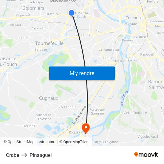 Crabe to Pinsaguel map