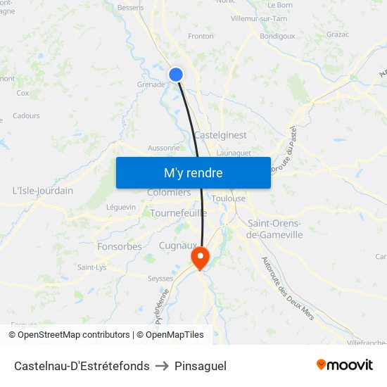 Castelnau-D'Estrétefonds to Pinsaguel map