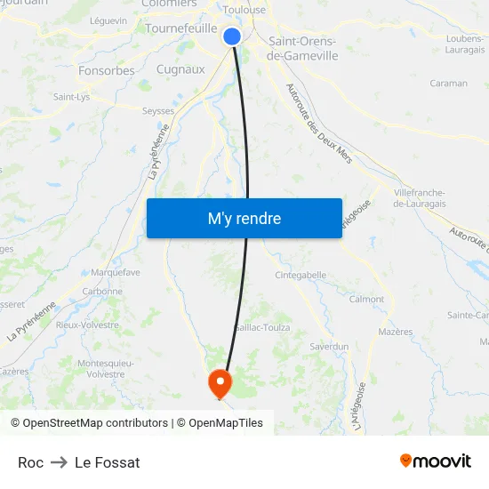 Roc to Le Fossat map