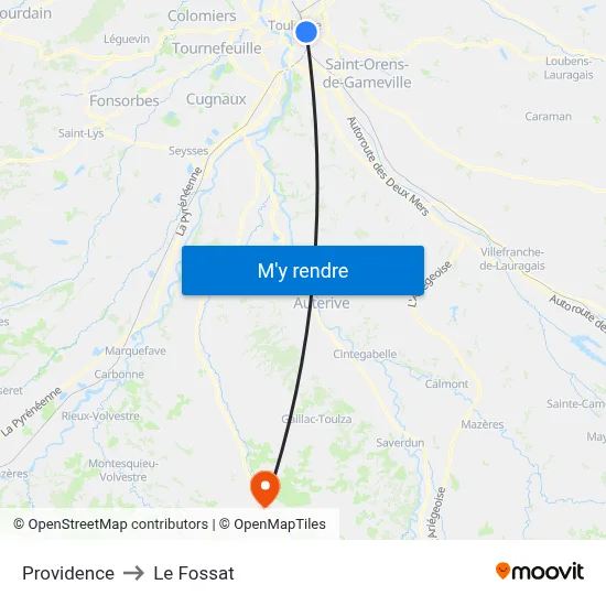 Providence to Le Fossat map