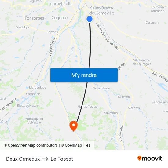Deux Ormeaux to Le Fossat map