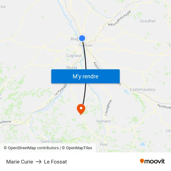 Marie Curie to Le Fossat map