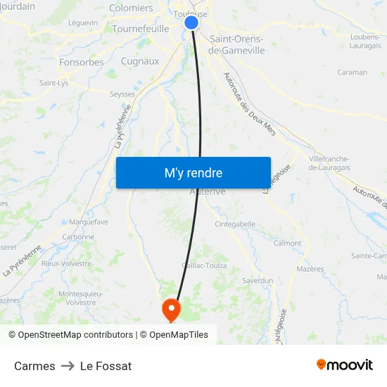 Carmes to Le Fossat map