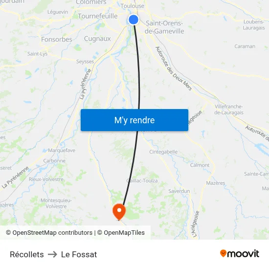 Récollets to Le Fossat map
