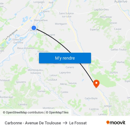 Carbonne - Avenue De Toulouse to Le Fossat map