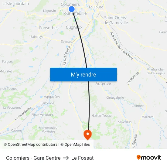 Colomiers - Gare Centre to Le Fossat map