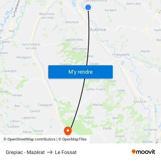Grepiac - Mazérat to Le Fossat map