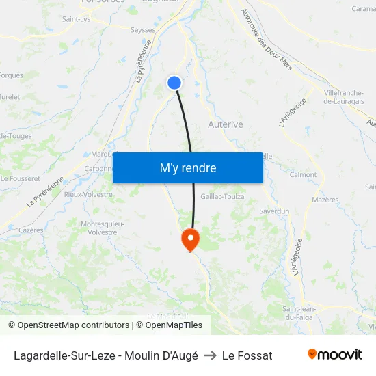 Lagardelle-Sur-Leze - Moulin D'Augé to Le Fossat map
