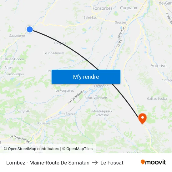 Lombez - Mairie-Route De Samatan to Le Fossat map