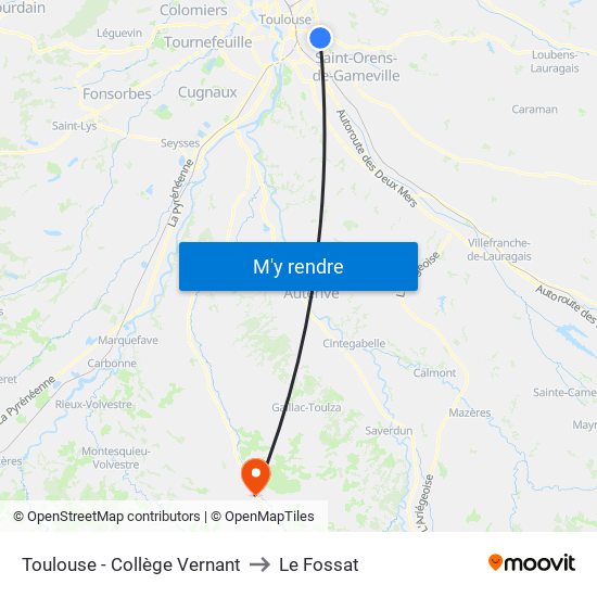 Toulouse - Collège Vernant to Le Fossat map