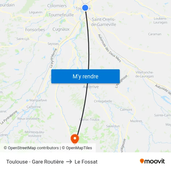 Toulouse - Gare Routière to Le Fossat map