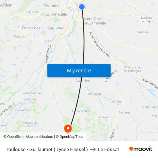 Toulouse - Guillaumet ( Lycée Hessel ) to Le Fossat map