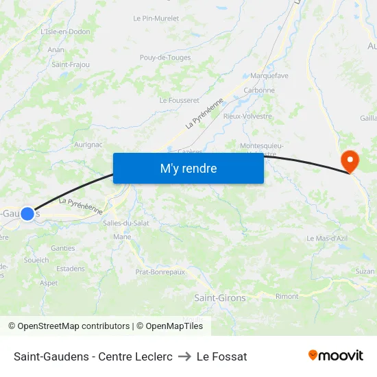 Saint-Gaudens - Centre Leclerc to Le Fossat map