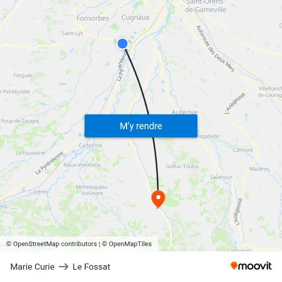 Marie Curie to Le Fossat map