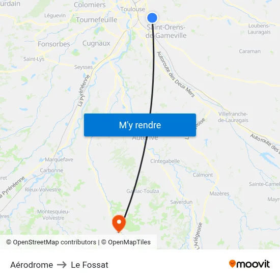Aérodrome to Le Fossat map