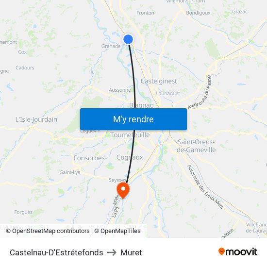 Castelnau-D'Estrétefonds to Muret map