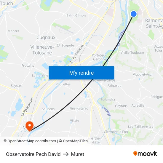Observatoire Pech David to Muret map