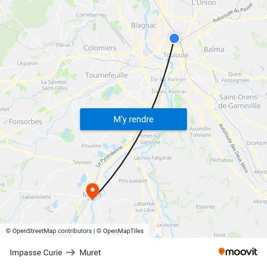 Impasse Curie to Muret map