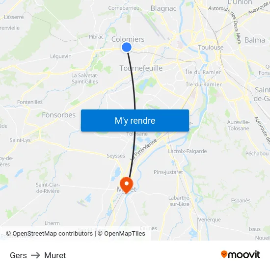 Gers to Muret map