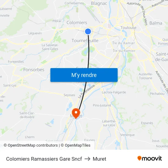 Colomiers Ramassiers Gare Sncf to Muret map
