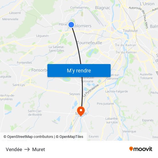 Vendée to Muret map