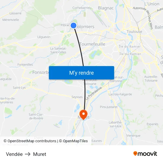 Vendée to Muret map