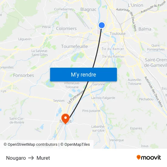 Nougaro to Muret map