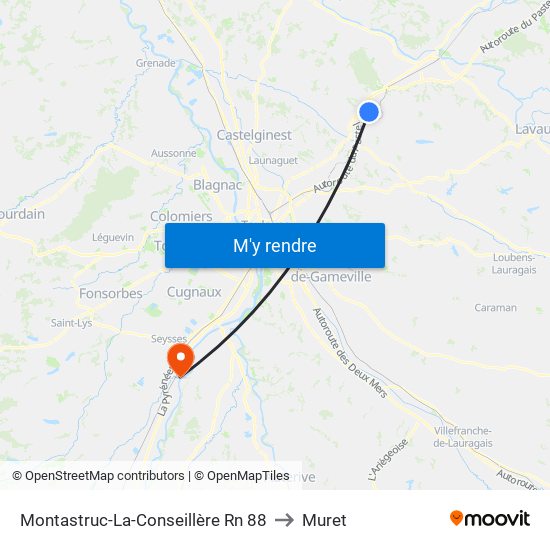 Montastruc-La-Conseillère Rn 88 to Muret map