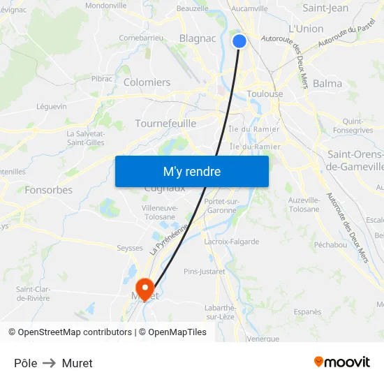 Pôle to Muret map