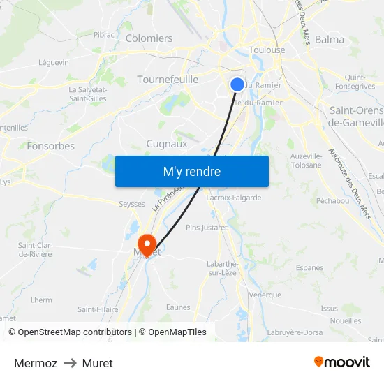 Mermoz to Muret map