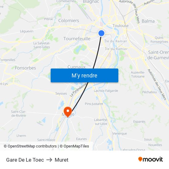 Gare De Le Toec to Muret map