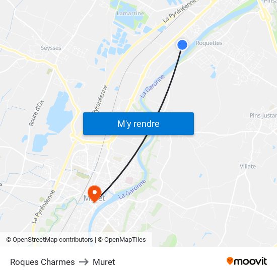 Roques Charmes to Muret map