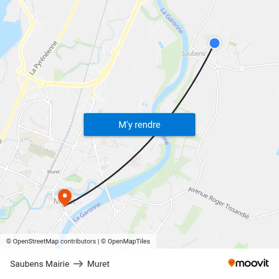Saubens Mairie to Muret map