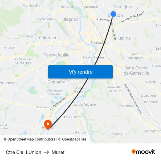 Ctre Cial L'Union to Muret map