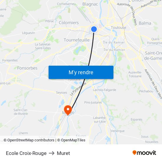 Ecole Croix-Rouge to Muret map